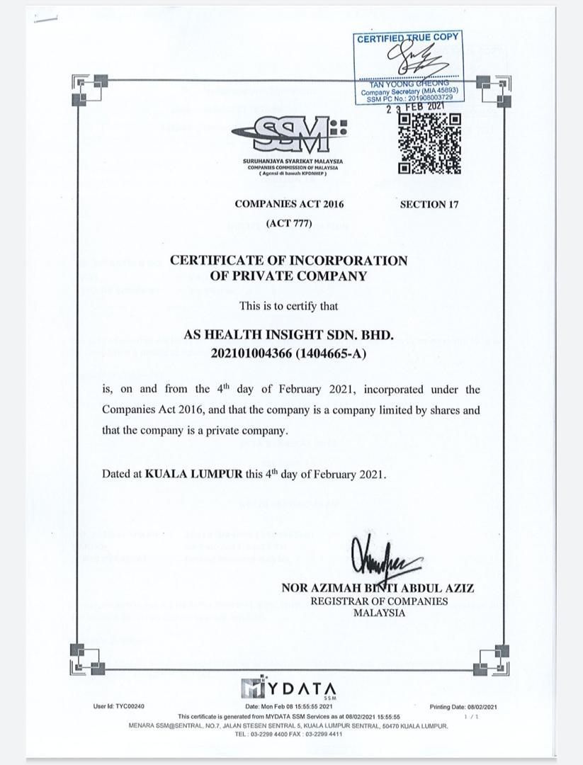 SSM Certificate of Incorporation preview